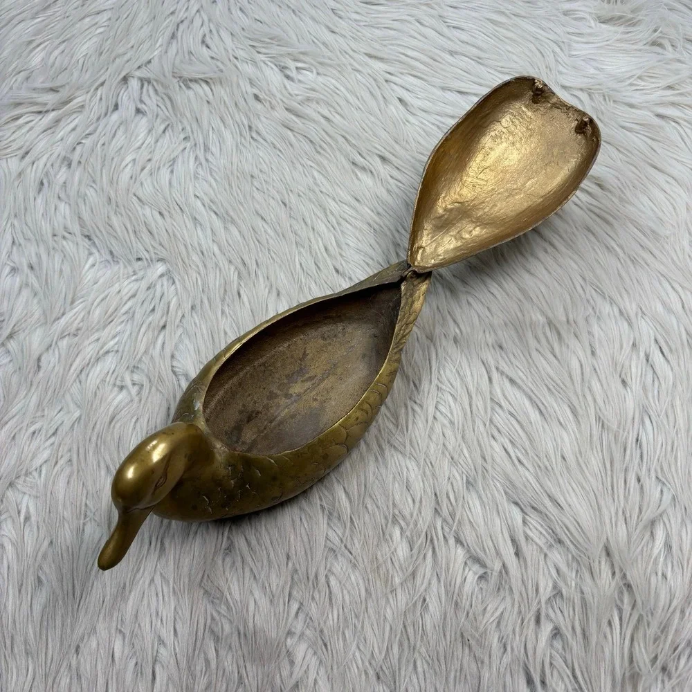 Vintage MCM Brass Duck Decoy Hinge Lid Trinket Box Decor Catch All Keys Jewelry